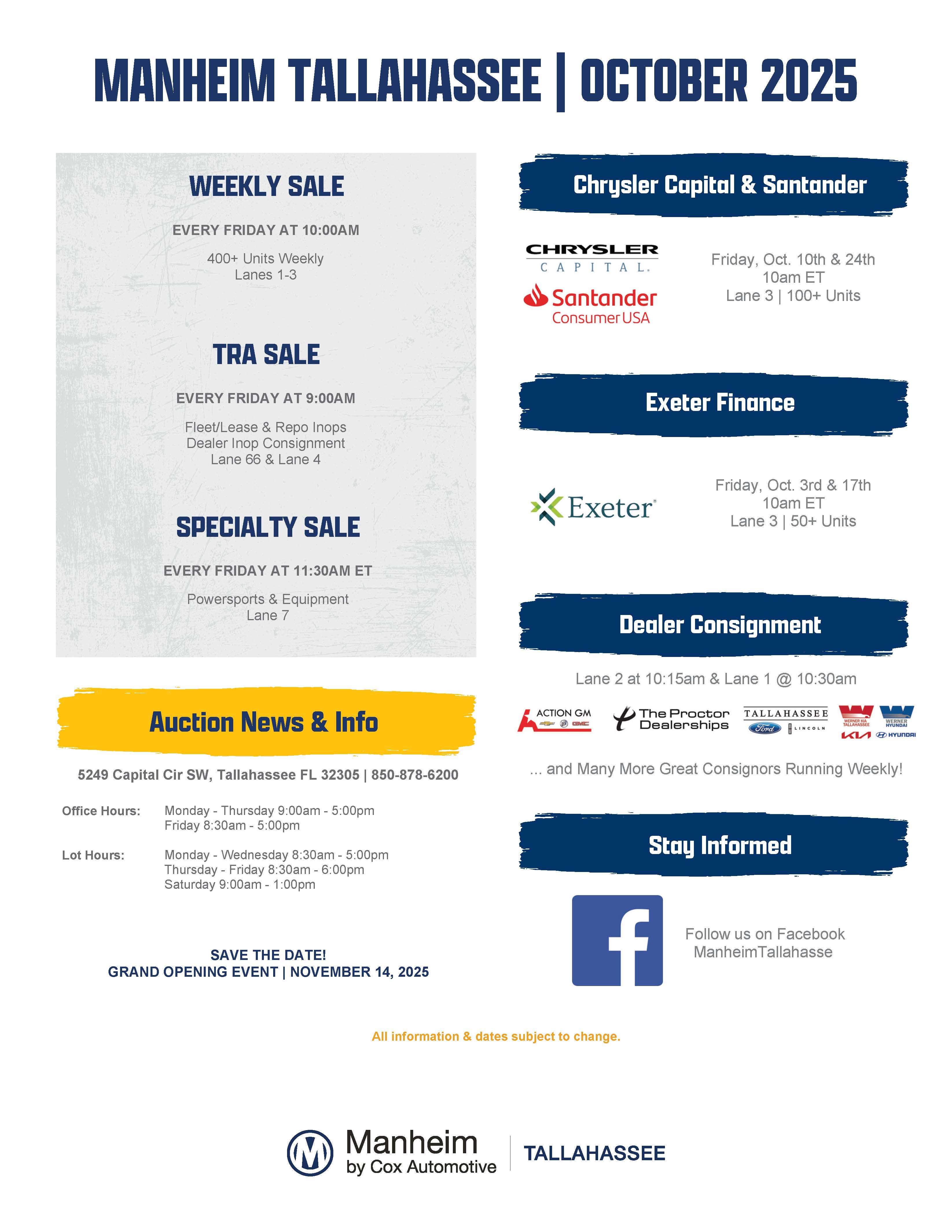 Tallahassee Auto Auction Calendar & Events